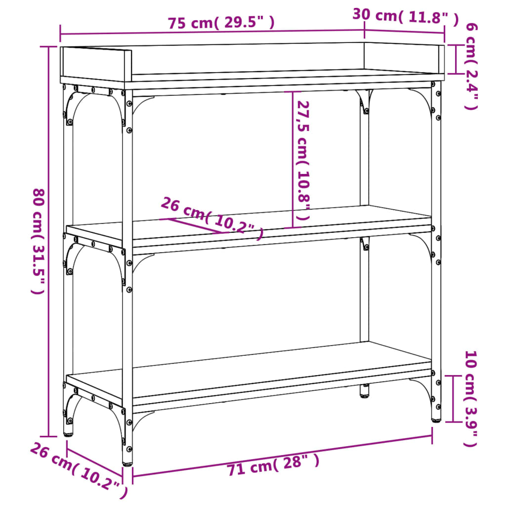 vidaXL Mesa consola con estantes roble Sonoma 75x30x80 cm