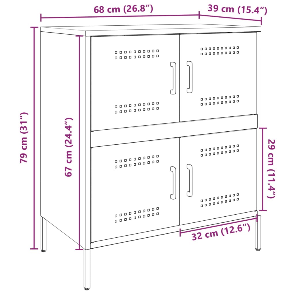 vidaXL Aparador de acero rosa 68x39x79 cm