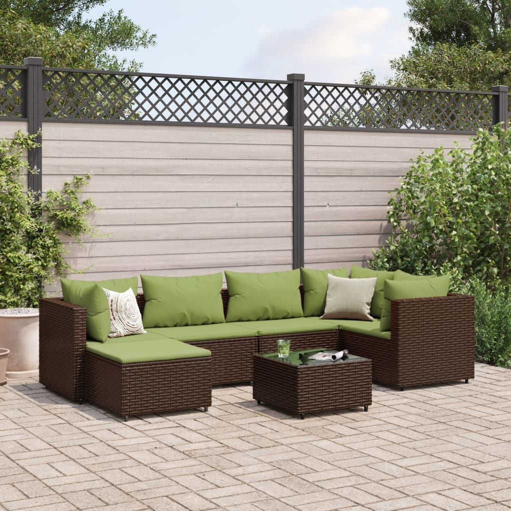 vidaXL Set muebles de jardín 7 piezas y cojines ratán sintético marrón