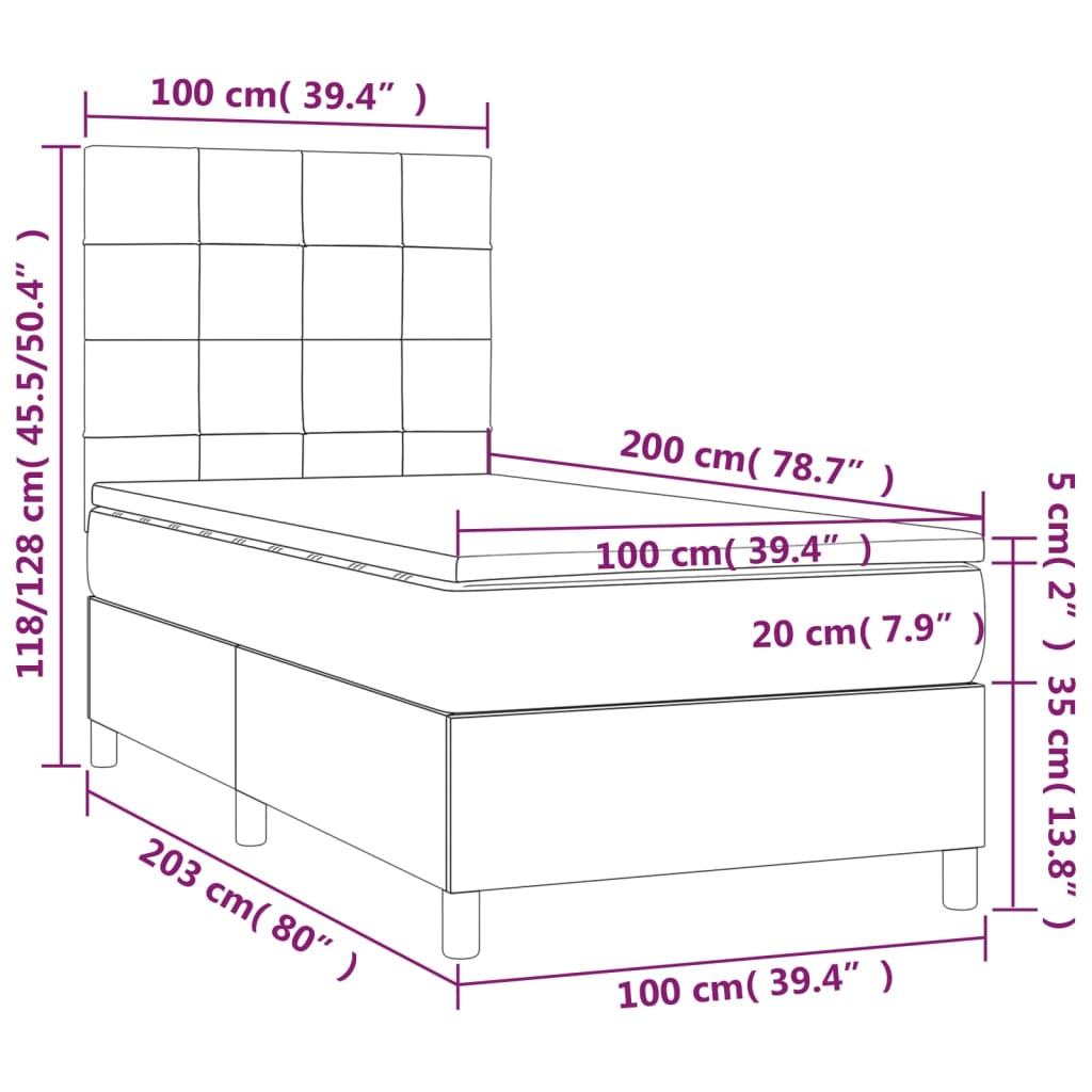 vidaXL Cama box spring con colchón terciopelo rosa 100x200 cm