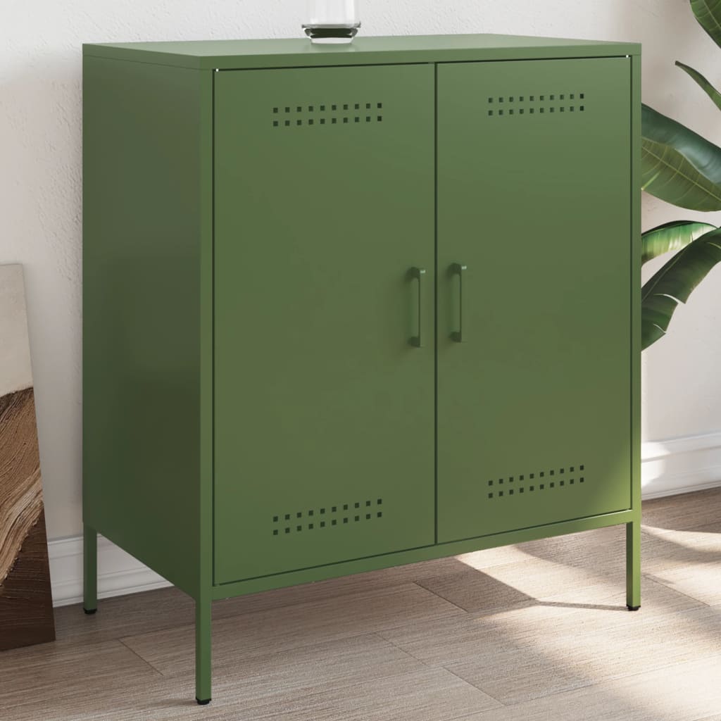 vidaXL Aparador de acero verde oliva 68x39x79 cm