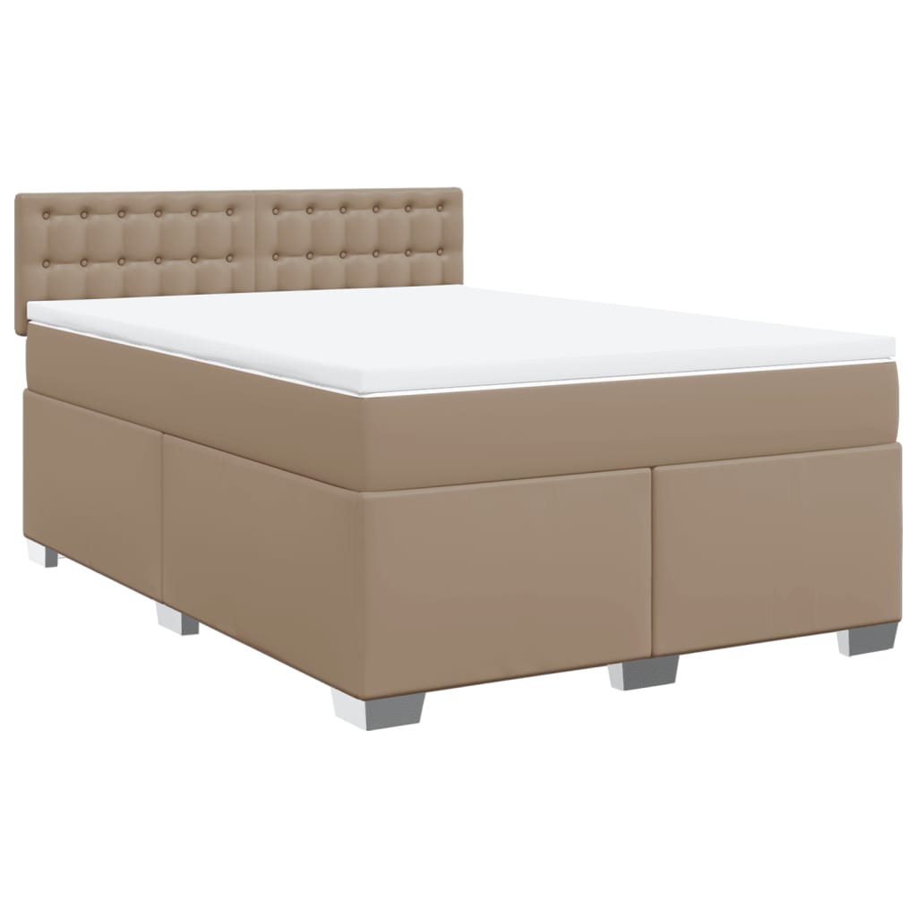 vidaXL Cama box spring con colchón cuero sintético capuchino 140x200cm