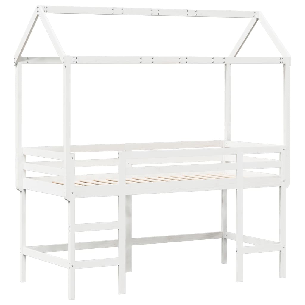 vidaXL Cama alta escalera y techo madera maciza pino blanca 80x200 cm