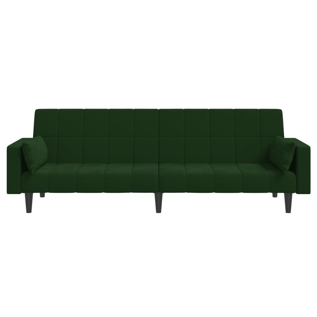 vidaXL Sofá cama de 2 plazas con dos almohadas terciopelo verde oscuro