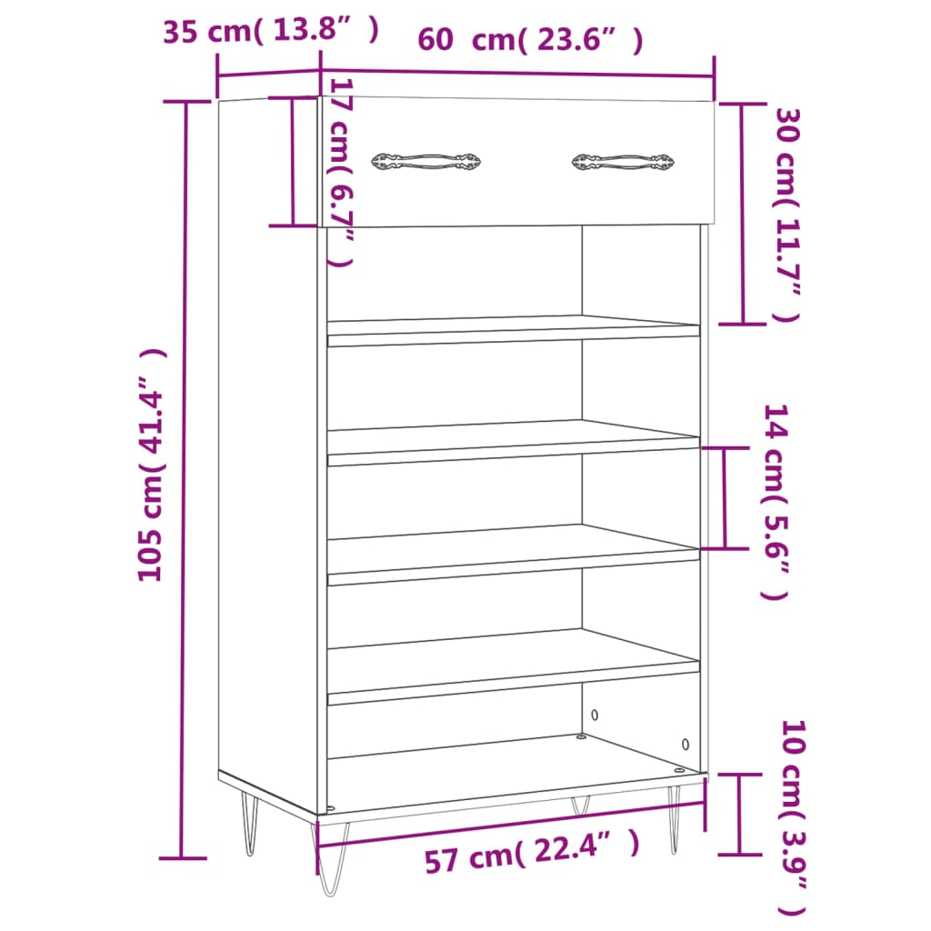 vidaXL Zapatero madera de ingeniería roble marrón 60x35x105 cm