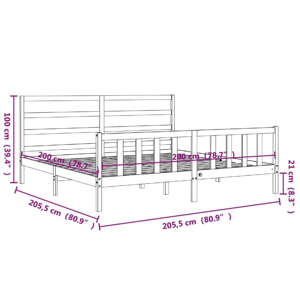 vidaXL Estructura cama y cabecero madera maciza marrón miel 200x200 cm