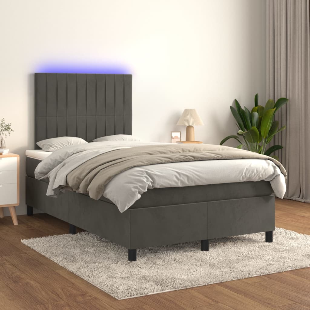 vidaXL Cama box spring colchón y LED terciopelo gris oscuro 120x200 cm