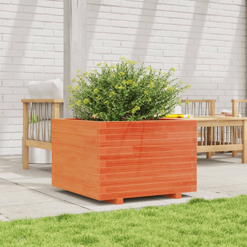 vidaXL Jardinera madera maciza de pino marrón cera 70x70x49,5 cm