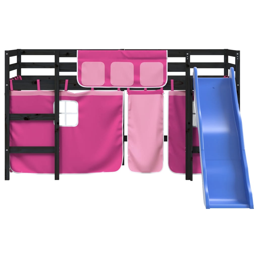 vidaXL Cama alta para niños con cortinas madera pino rosa 90x200 cm