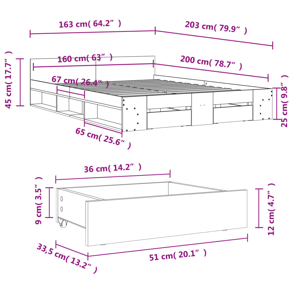 vidaXL Estructura cama con cajones madera ingeniería blanca 160x200 cm