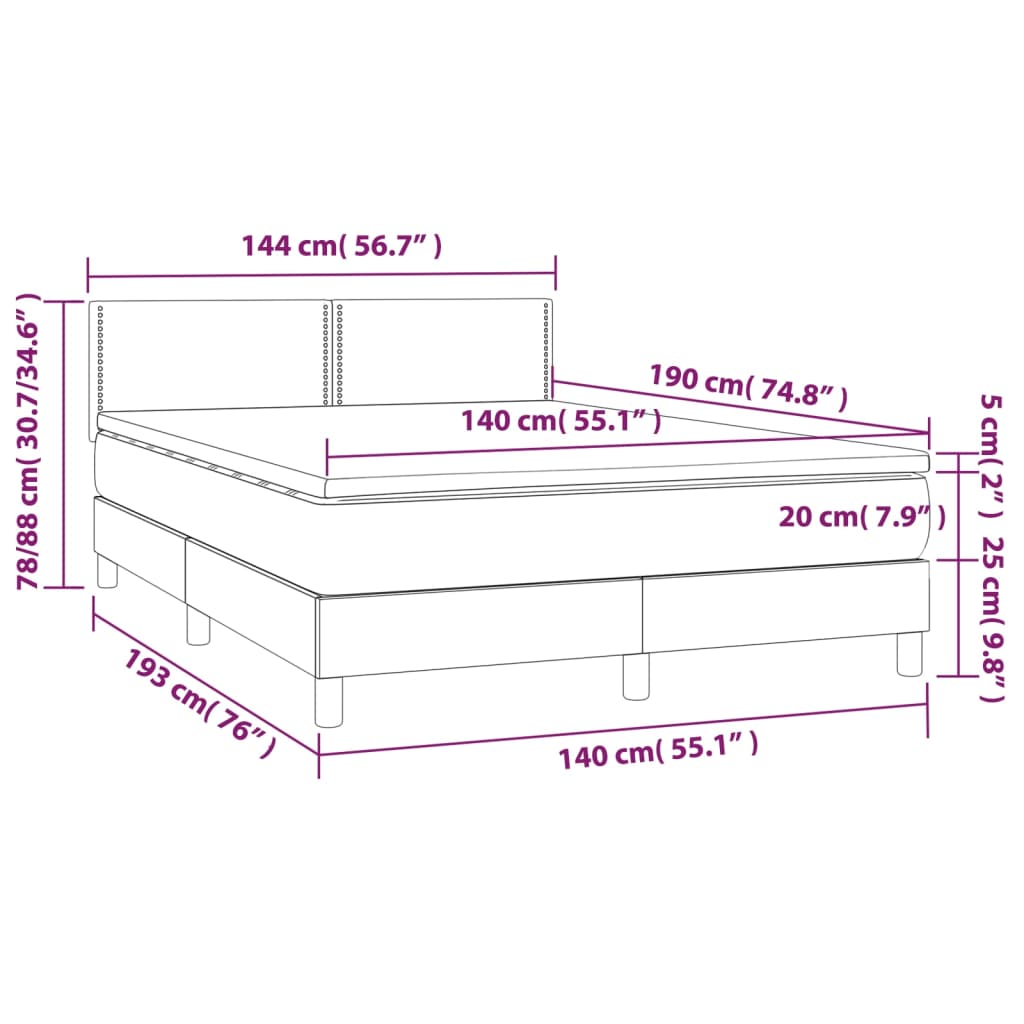 vidaXL Cama box spring con colchón cuero sintético capuchino 140x190cm