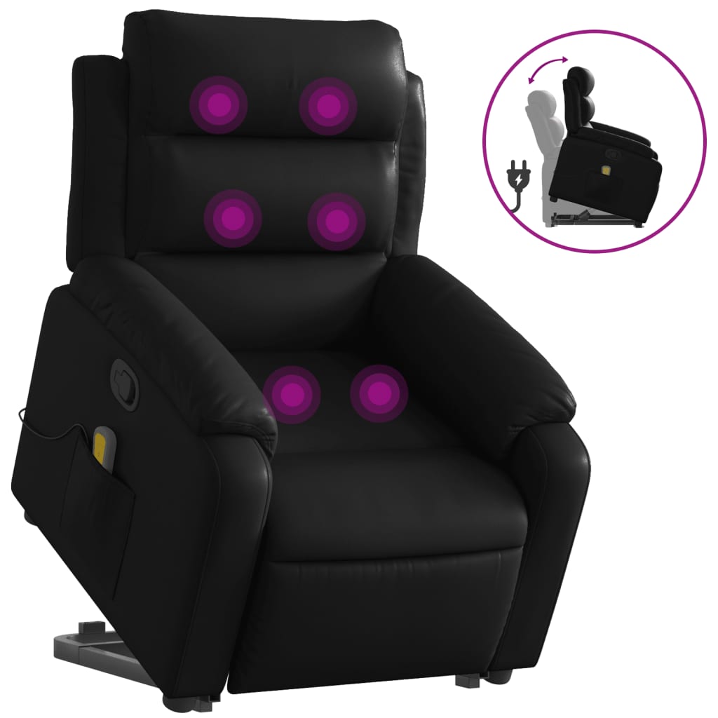 vidaXL Sillón reclinable de masaje de pie cuero artificial negro