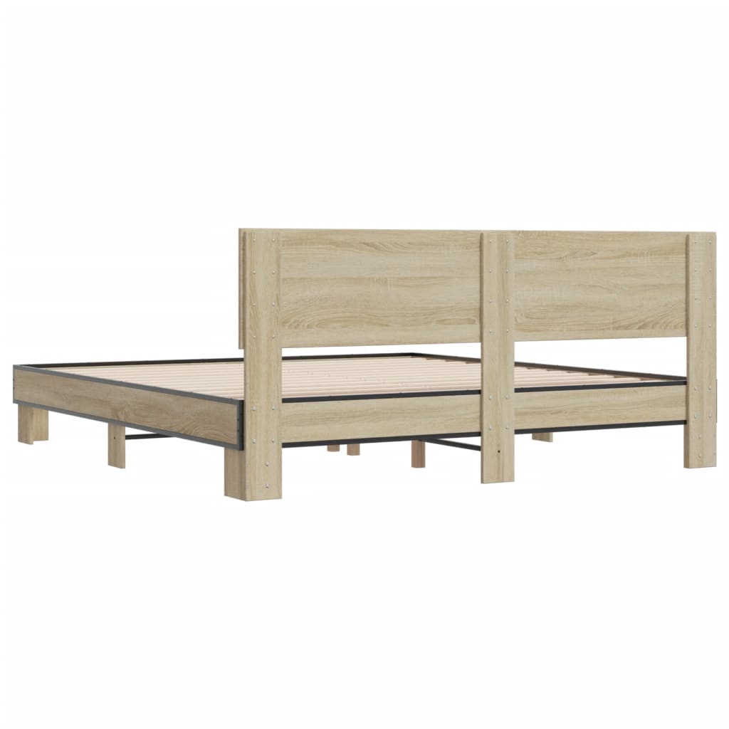 vidaXL Estructura cama madera ingeniería metal roble Sonoma 180x200 cm