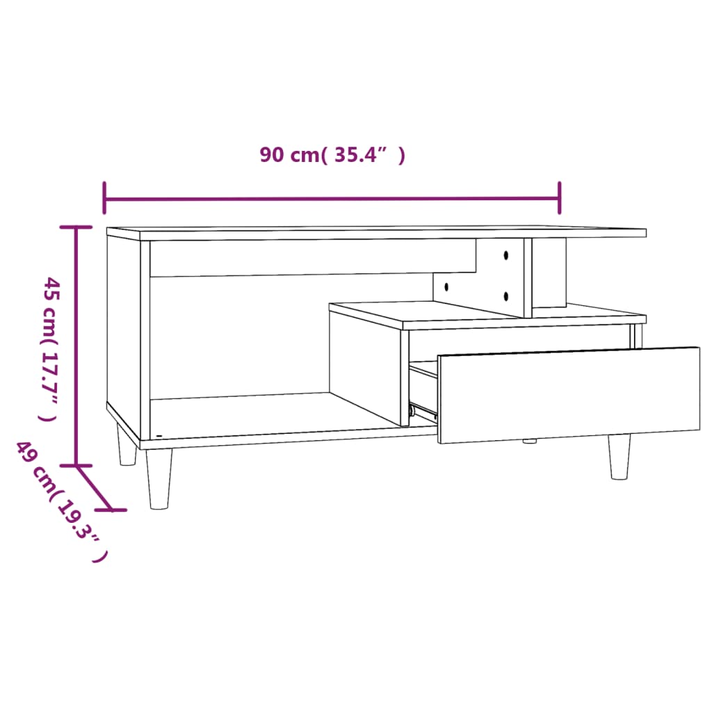 vidaXL Mesa de centro madera contrachapada roble marrón 90x49x45 cm