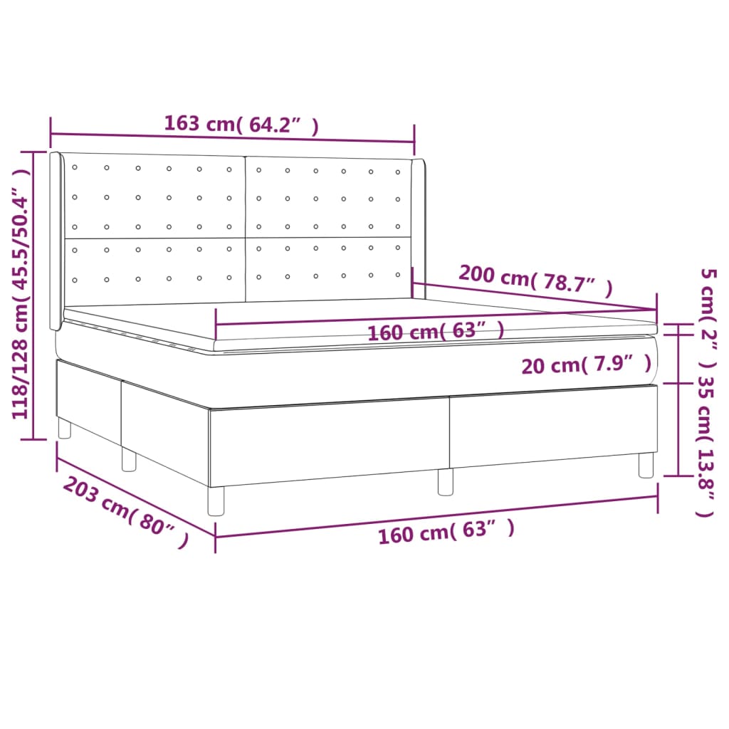 vidaXL Cama box spring colchón y luces LED tela gris oscuro 160x200 cm