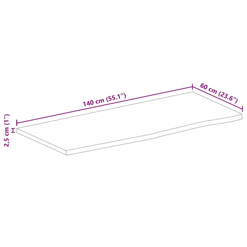 vidaXL Tablero de mesa borde natural madera maciza mango 140x60x2,5 cm