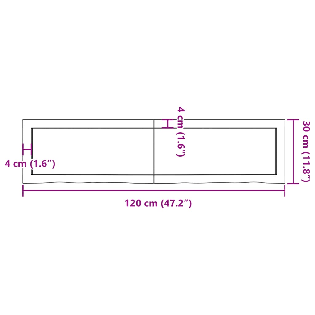 vidaXL Encimera de baño madera maciza sin tratar 120x30x(2-6) cm