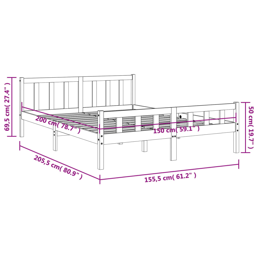 vidaXL Cama sin colchón madera maciza pino marrón cera 150x200 cm