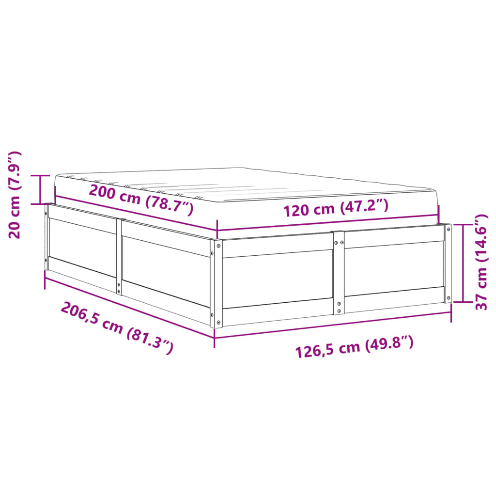 vidaXL Cama con colchón madera maciza de pino blanco 120x200 cm