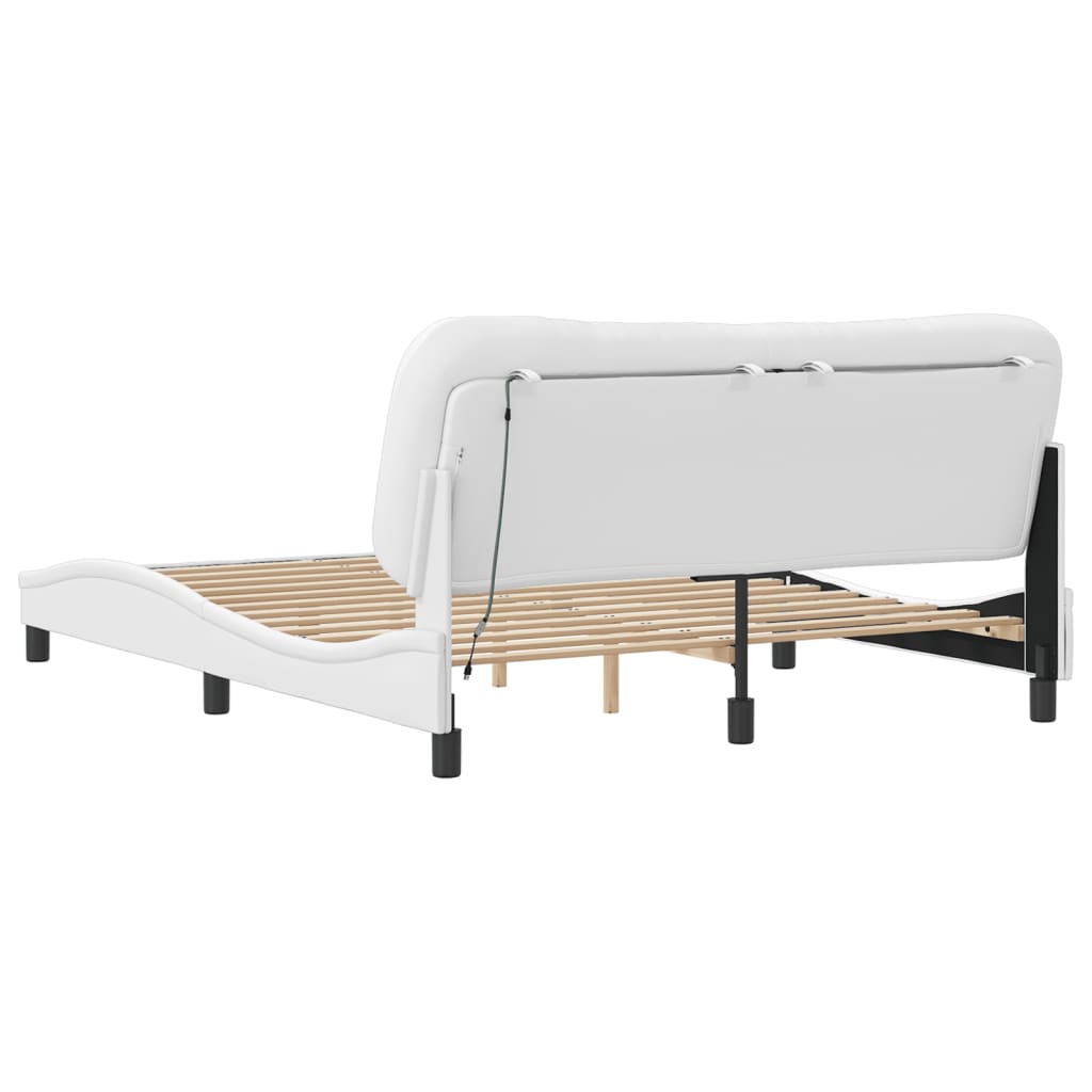 vidaXL Estructura de cama con luces LED cuero PE blanco 160x200 cm