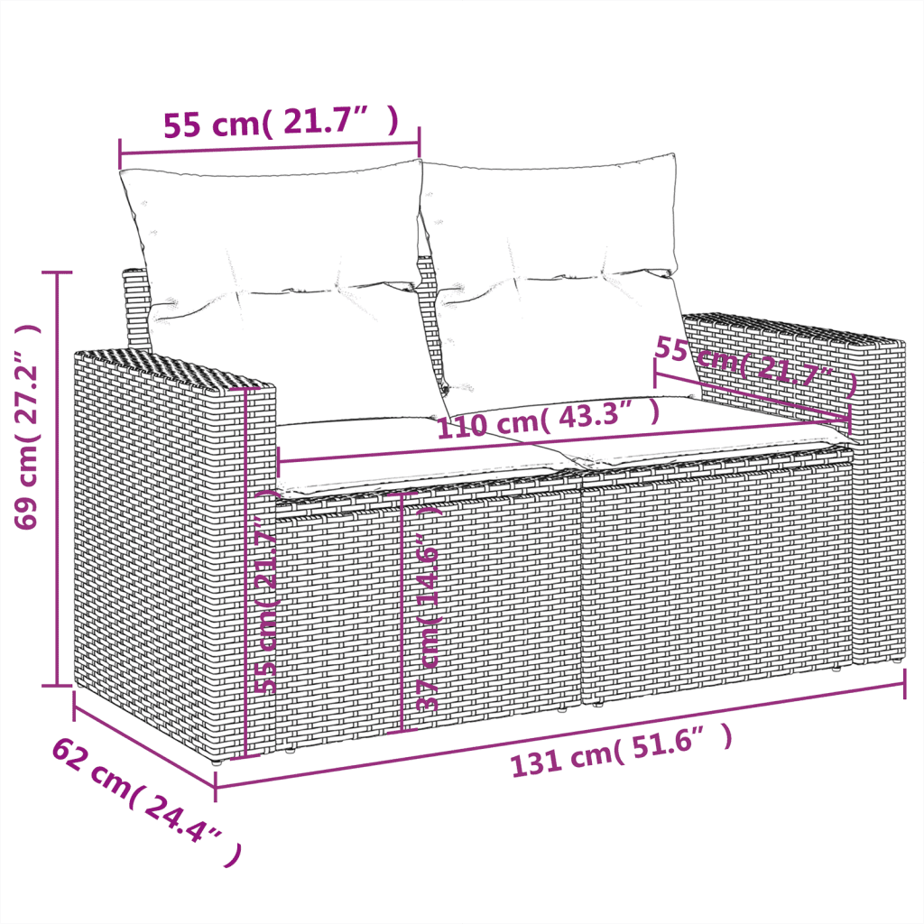 vidaXL Set de sofás de jardín 8 pzas y cojines ratán sintético gris