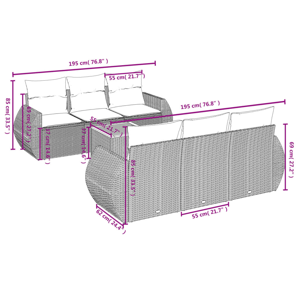 vidaXL Set de comedor de jardín 7 pzas y cojines ratán sintético negro