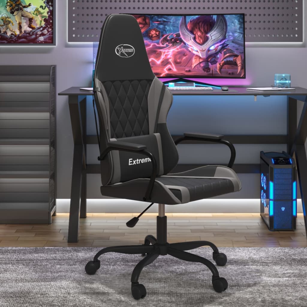 vidaXL Silla gaming cuero sintético negro y gris