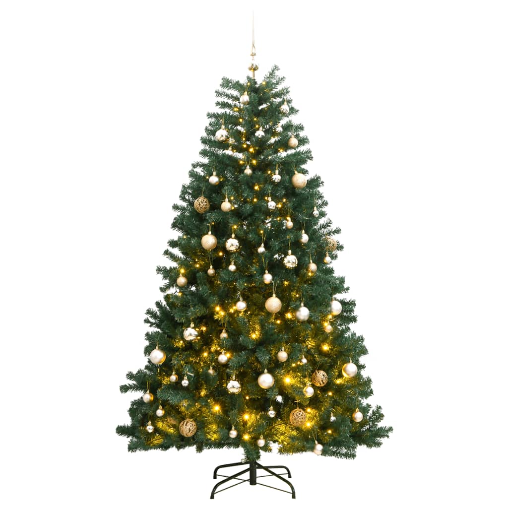 vidaXL Árbol de Navidad artificial con bisagras 300 LED y bolas 210 cm