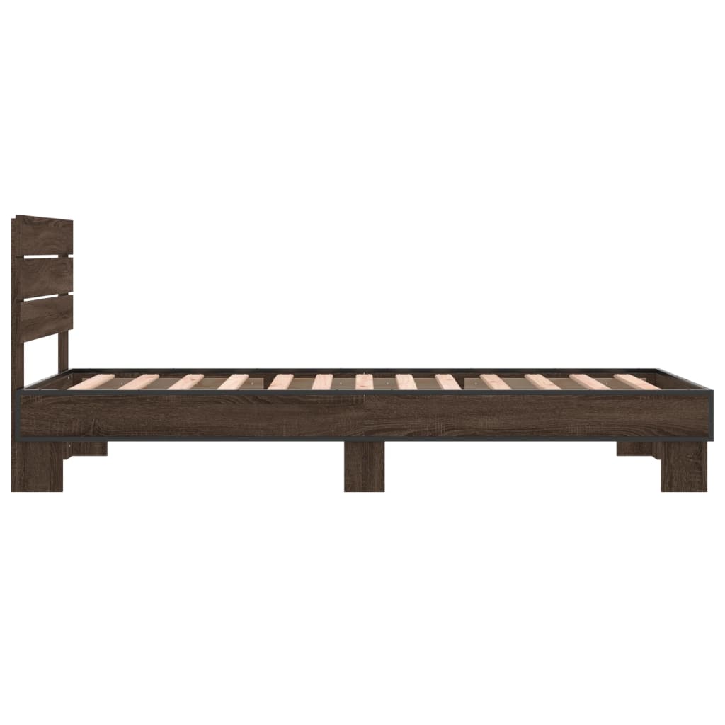 vidaXL Estructura cama madera ingeniería metal marrón roble 100x200 cm