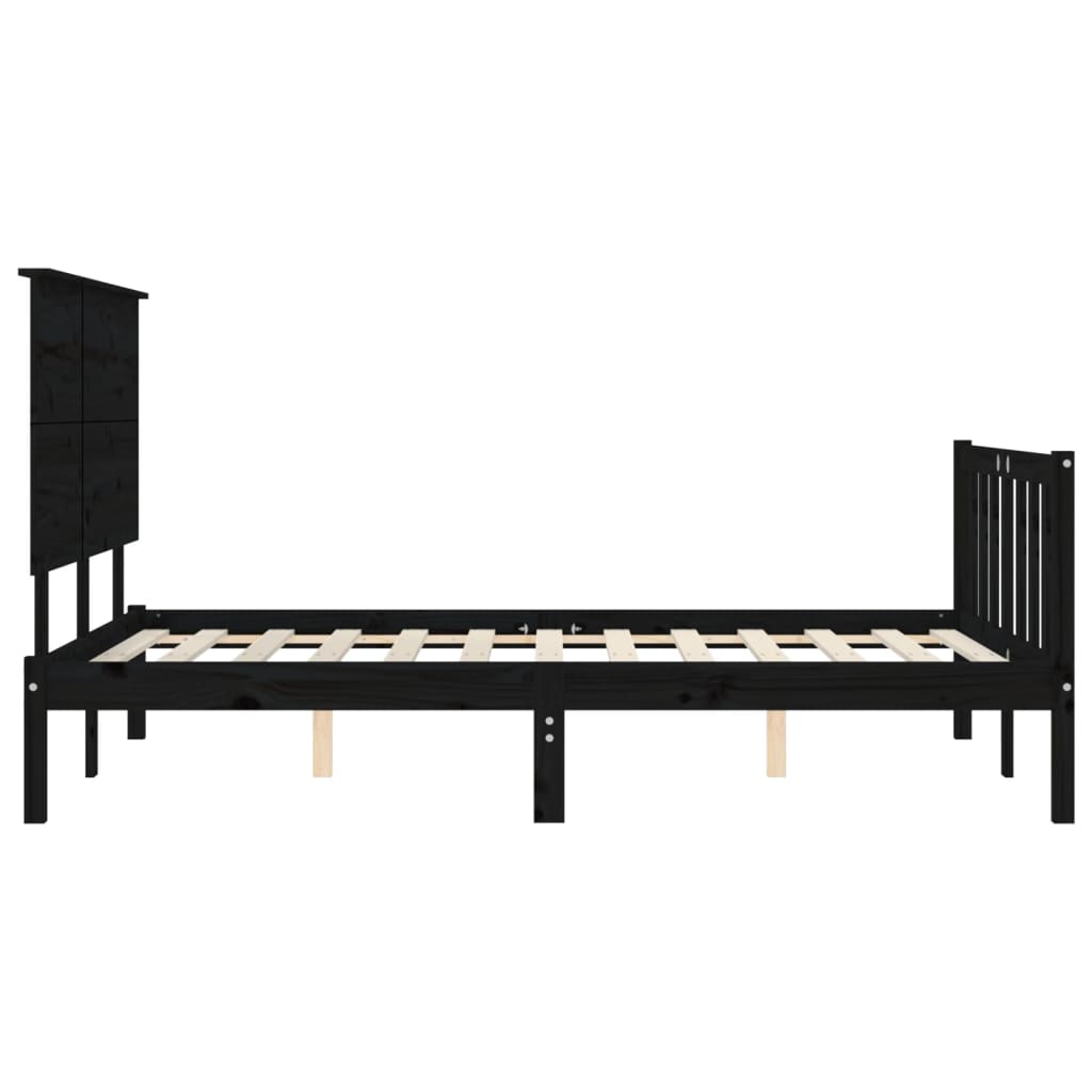 vidaXL Estructura de cama con cabecero madera maciza negro 140x200 cm