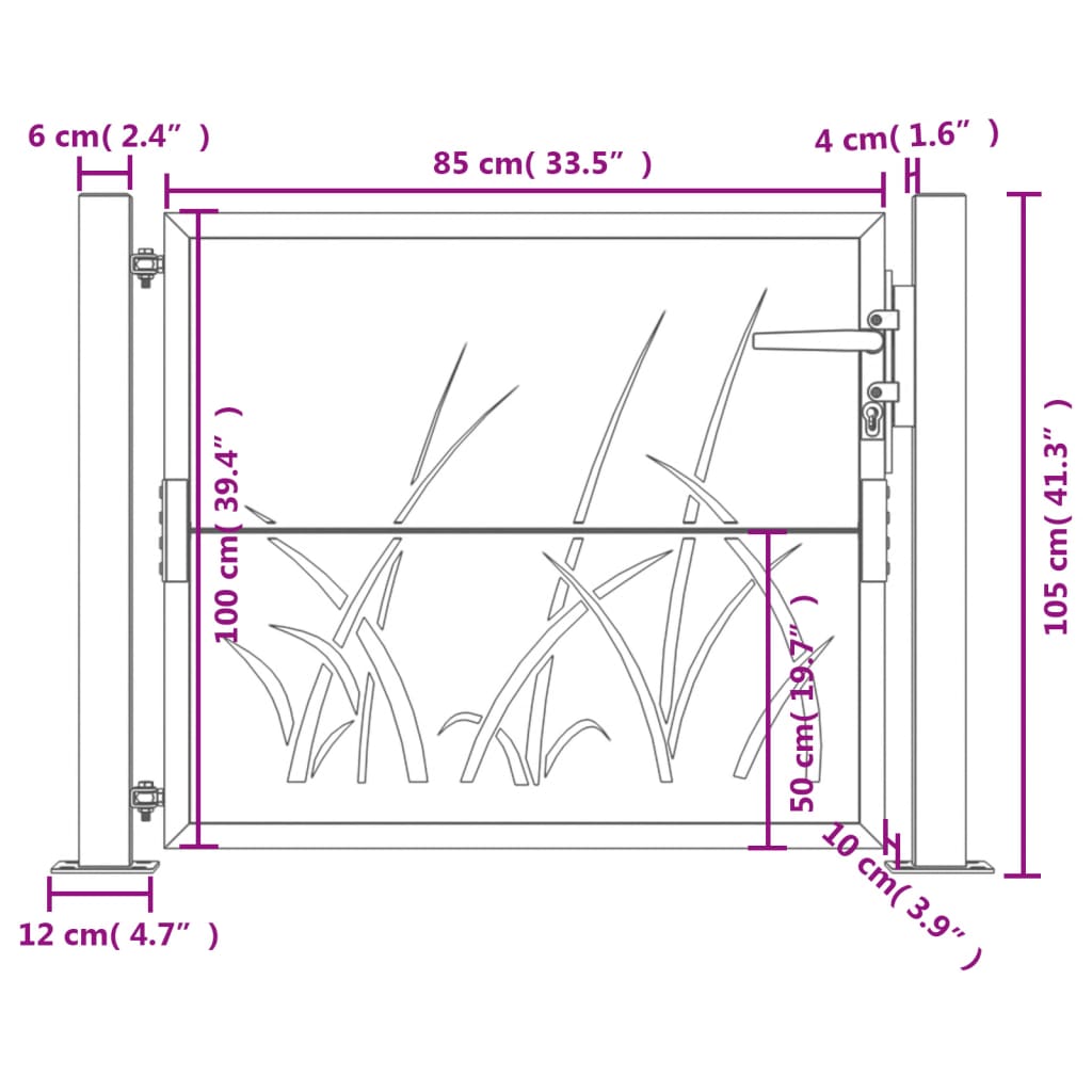 vidaXL Puerta de jardín acero gris antracita diseño hierba 105x105 cm