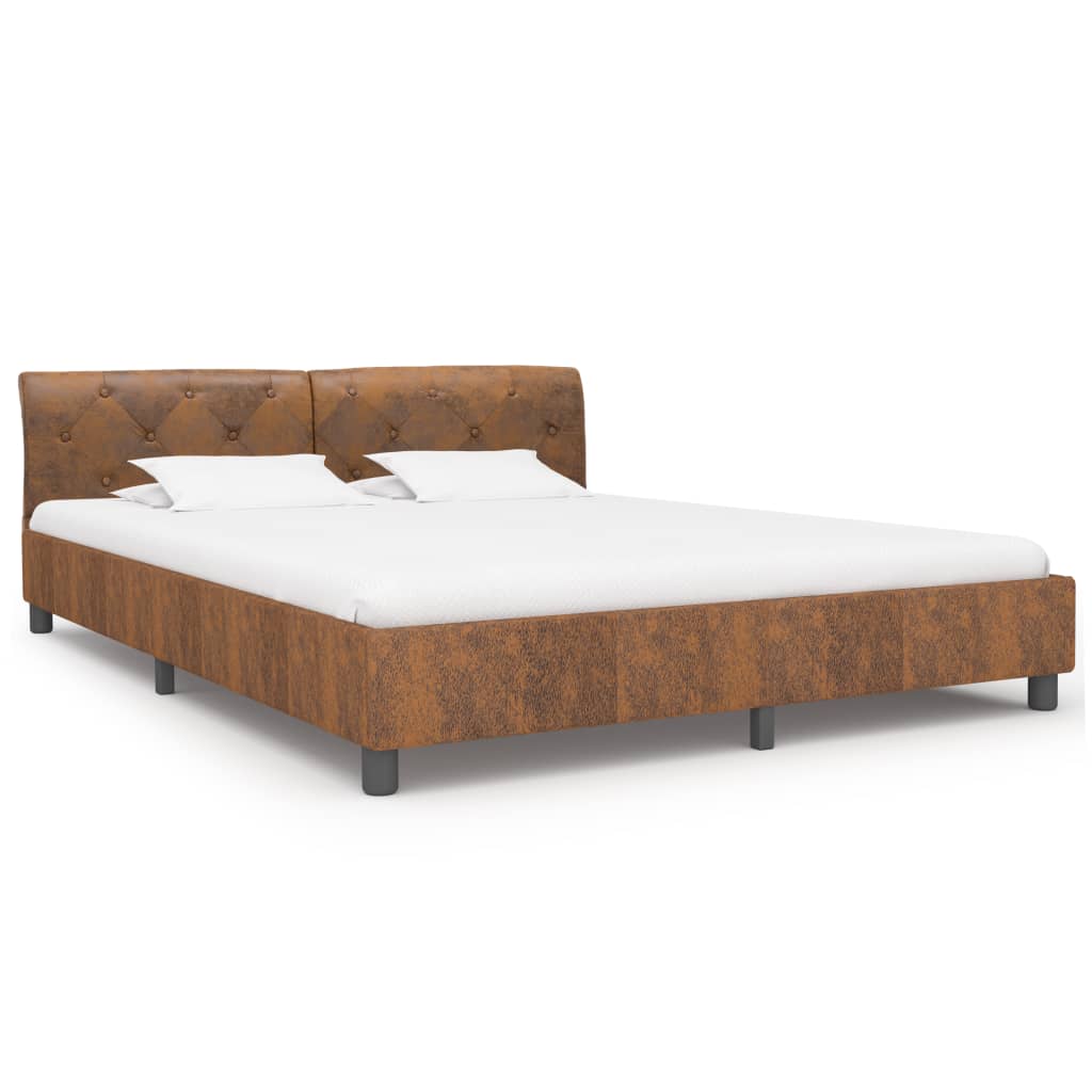 vidaXL Estructura de cama cuero sintético de ante marrón 160x200 cm