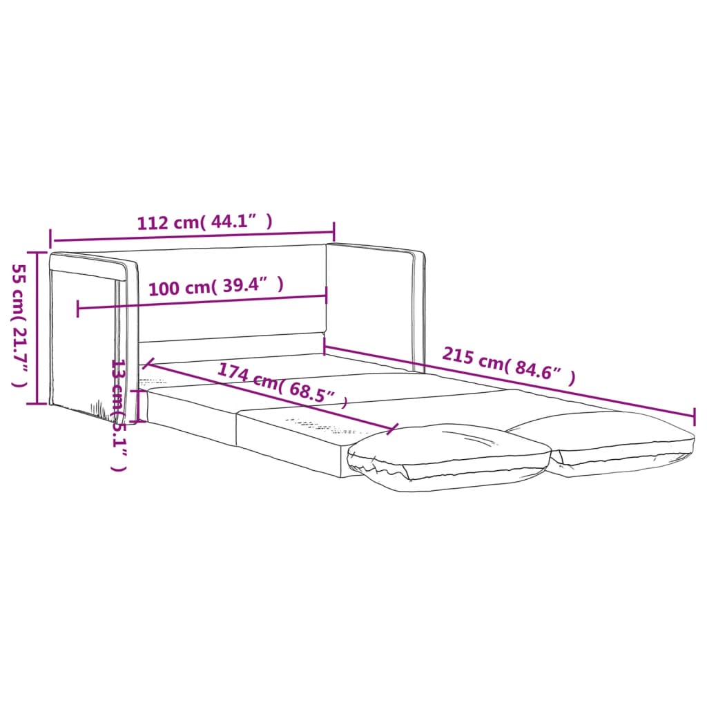 vidaXL Sofá cama de suelo 2 en 1 cuero sintético negro 112x174x55 cm