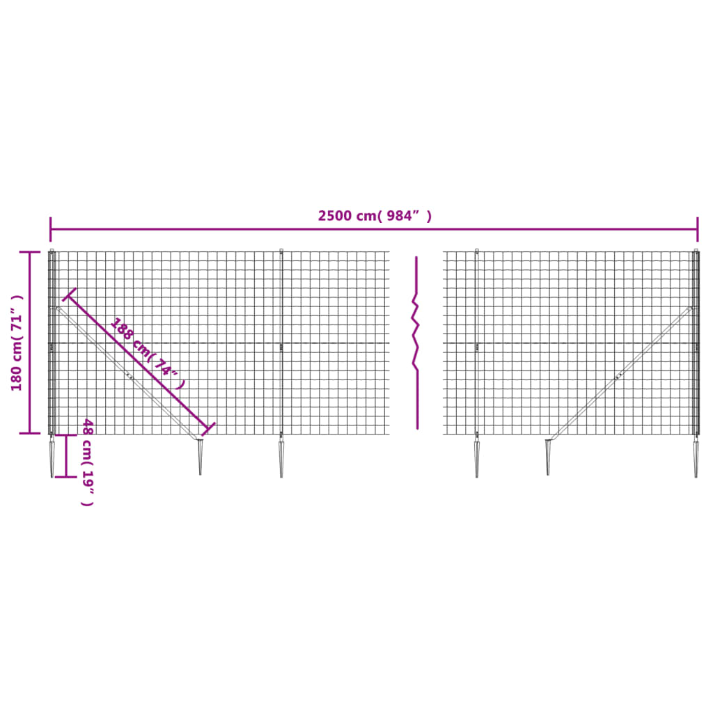 vidaXL Cerca de alambre con pinchos de anclaje gris antracita 1,8x25 m