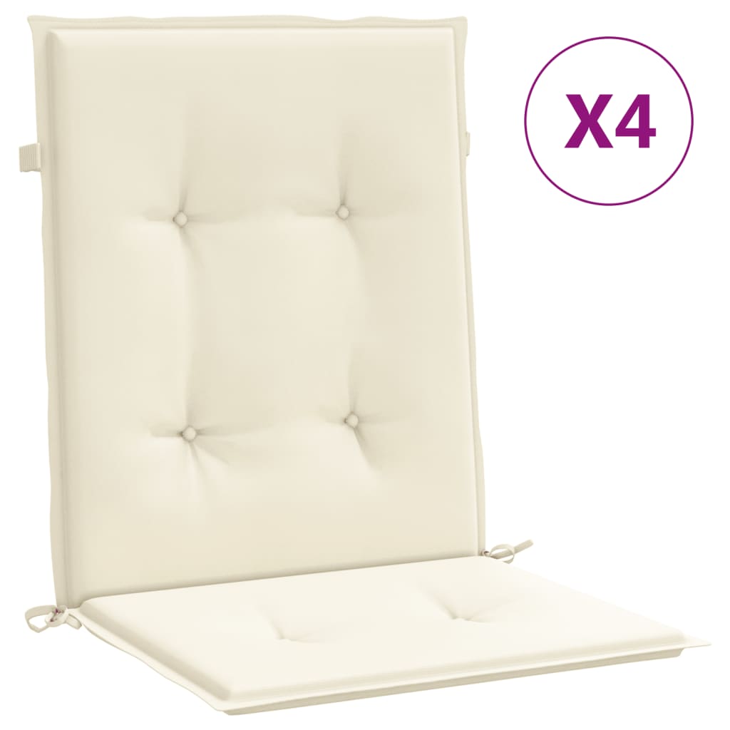 vidaXL Cojín silla jardín respaldo bajo 4 uds tela Oxford crema