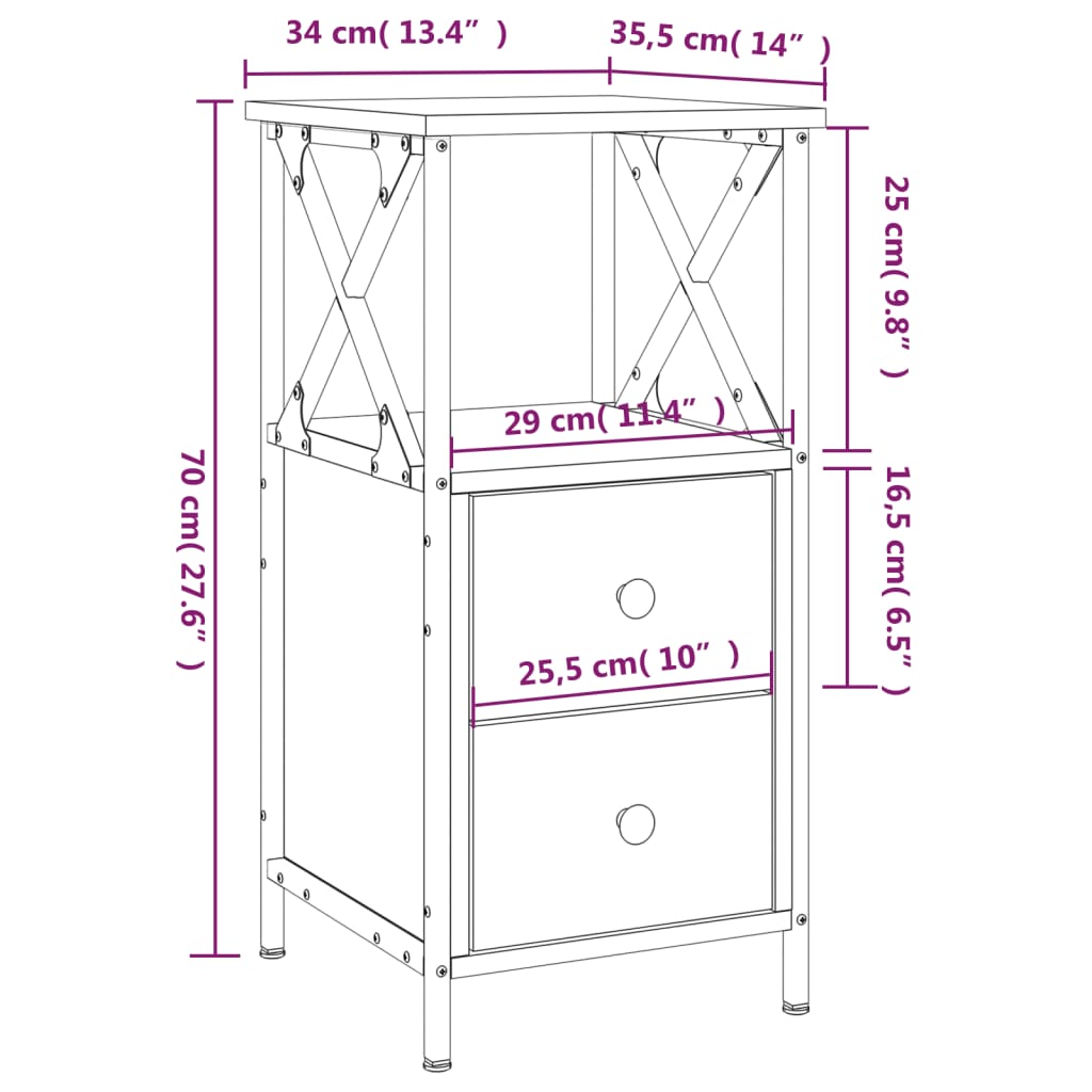 vidaXL Mesita de noche madera contrachapada negra 34x35,5x70 cm