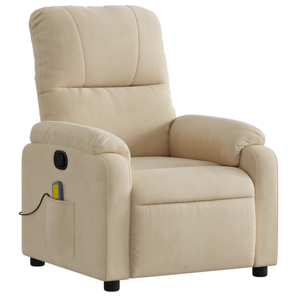 vidaXL Sillón reclinable de masaje tela de microfibra color crema