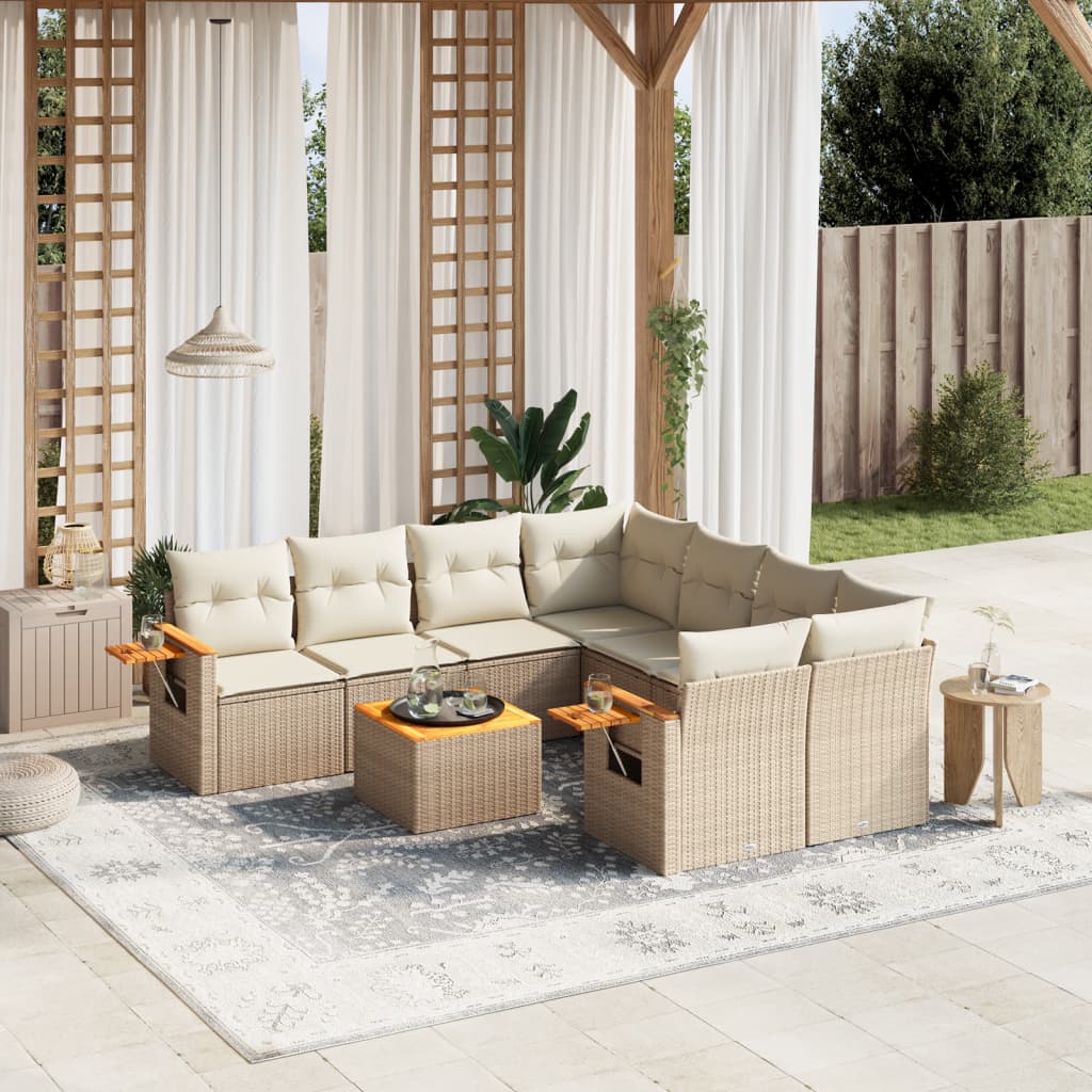 vidaXL Set de sofás de jardín 9 pzas con cojines ratán sintético beige