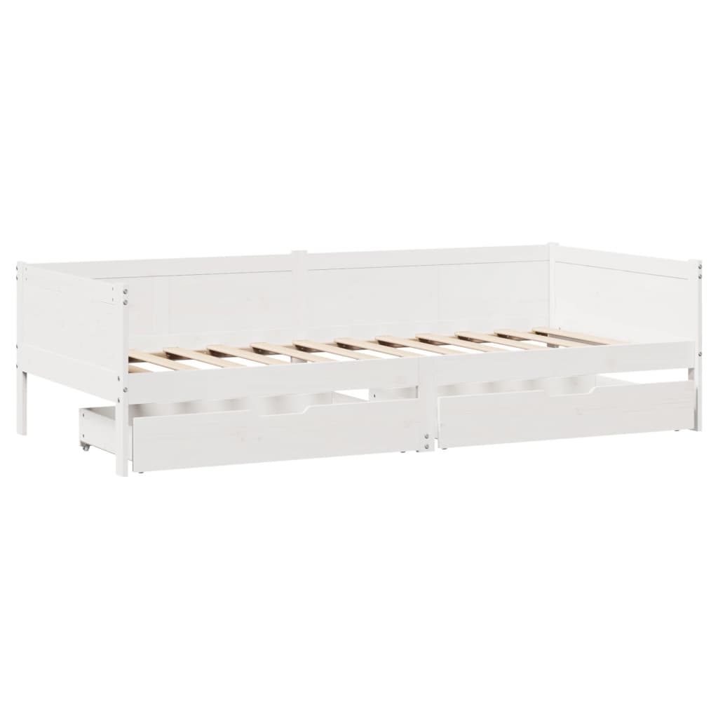 vidaXL Sofá cama con cajones madera maciza de pino blanca 90x190 cm