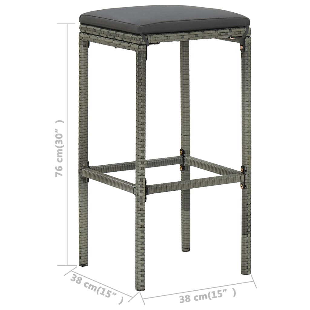 vidaXL Set muebles bar jardín 7 piezas y cojines ratán sintético gris