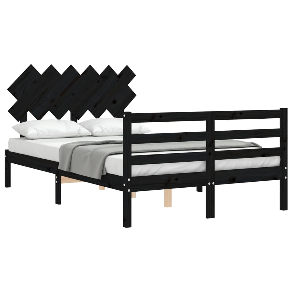 vidaXL Estructura de cama con cabecero madera maciza negro 120x200 cm