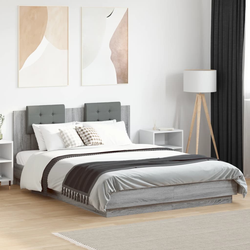 vidaXL Cama con cabecero madera de ingeniería gris Sonoma 140x200 cm