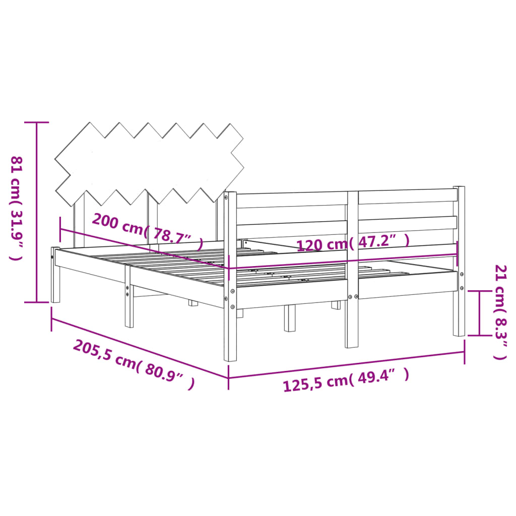 vidaXL Estructura de cama con cabecero madera maciza negro 120x200 cm