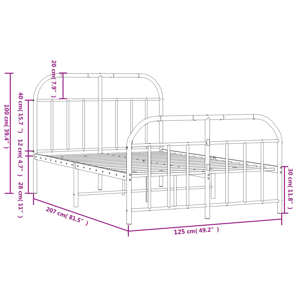 vidaXL Estructura de cama cabecero y estribo metal negro 120x200 cm