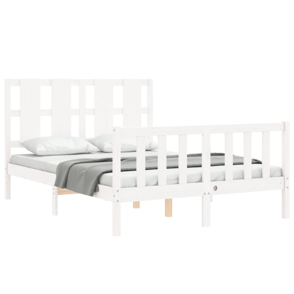 vidaXL Estructura de cama con cabecero madera maciza blanco 140x190 cm