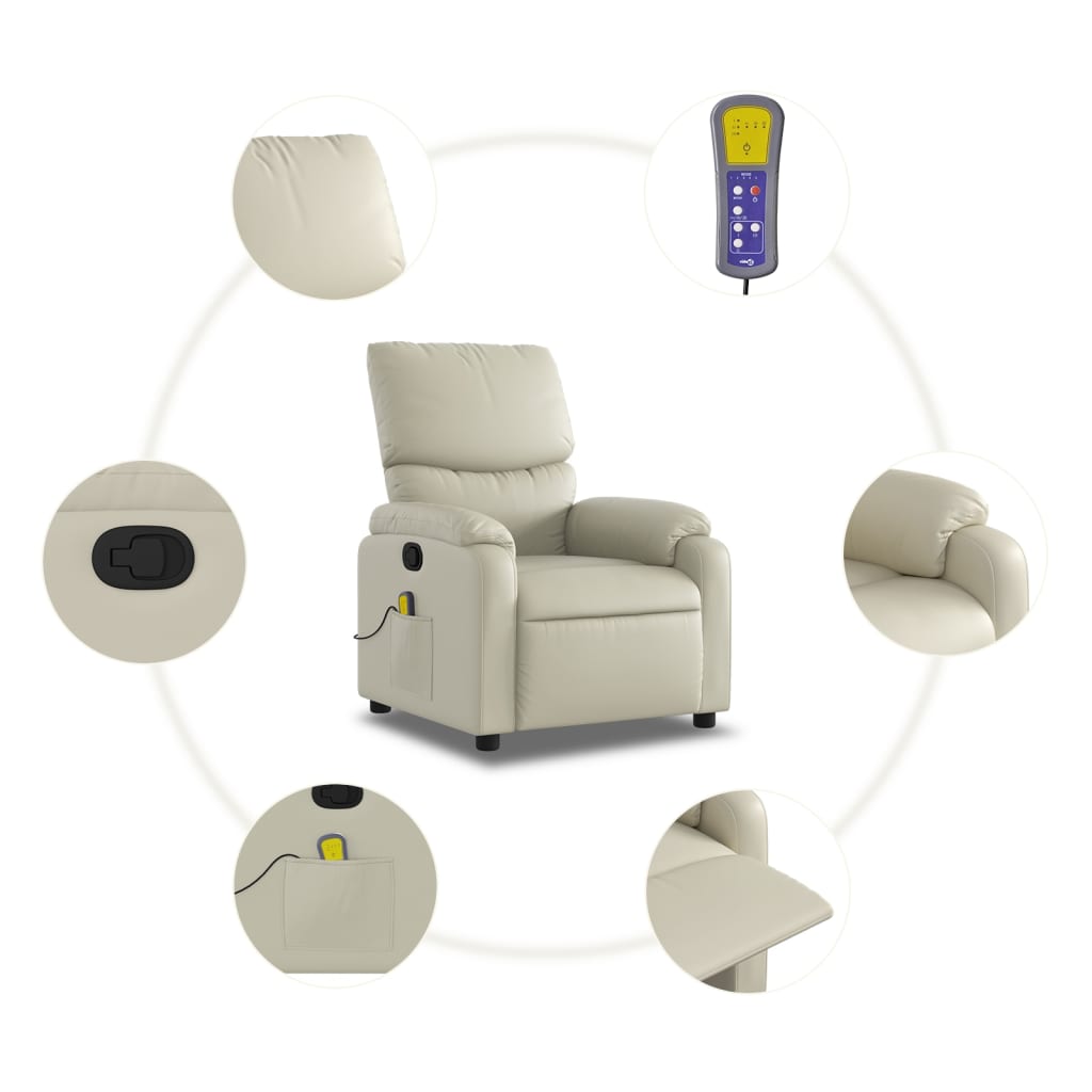 vidaXL Sillón reclinable de masaje cuero sintético crema