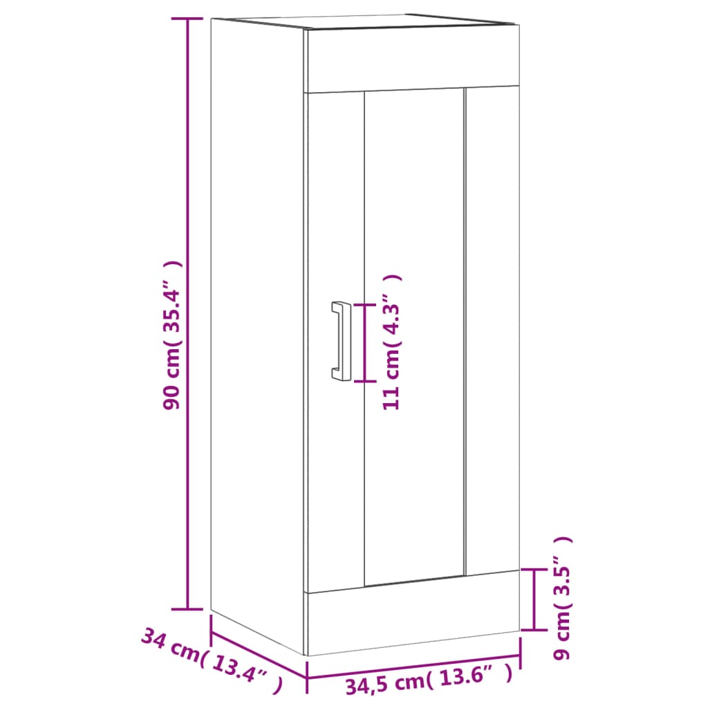 vidaXL Armario de pared madera ingeniería roble ahumado 34,5x34x90 cm