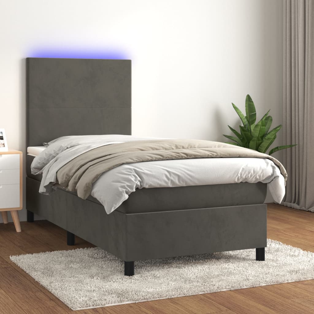 vidaXL Cama box spring colchón y LED terciopelo gris oscuro 80x200 cm