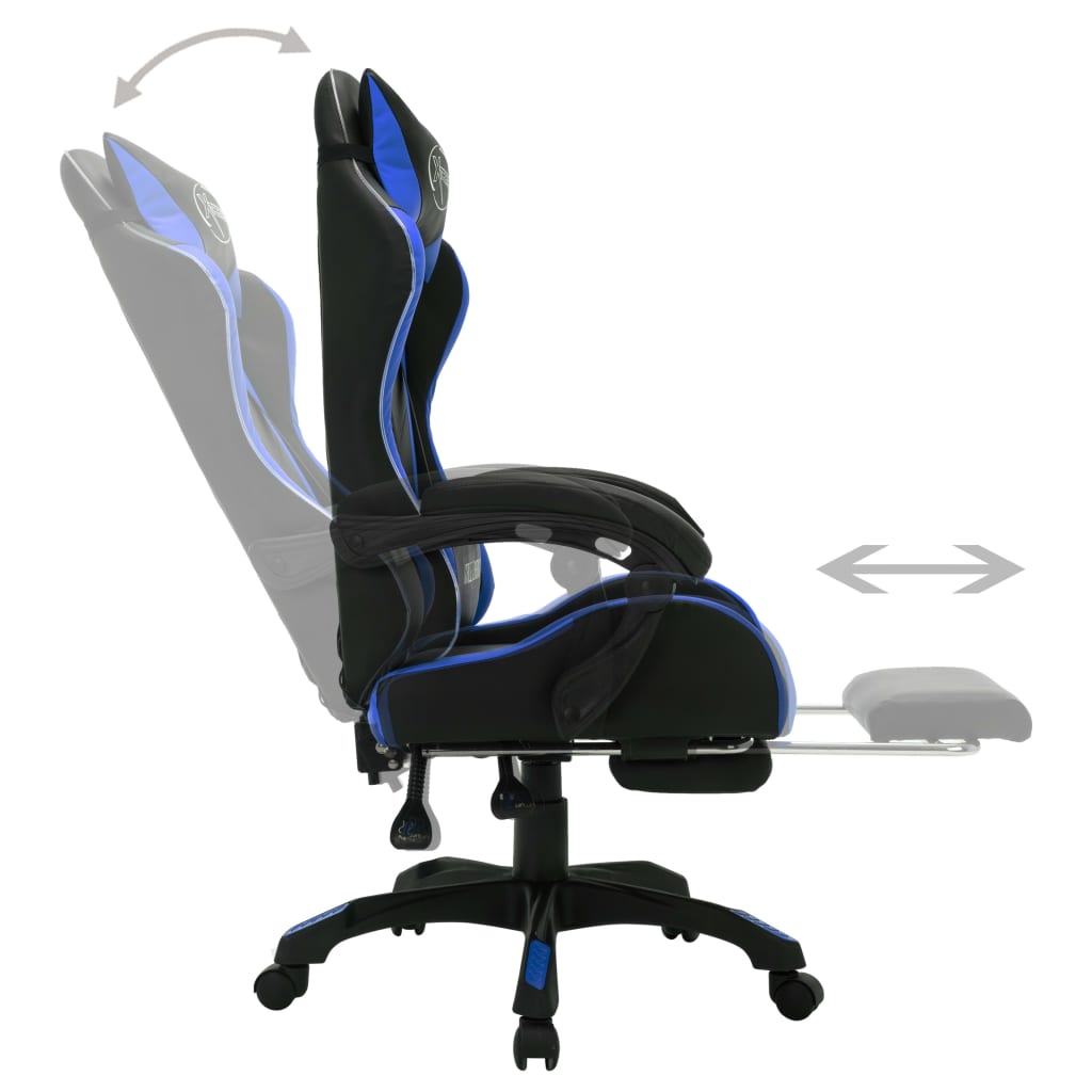 vidaXL Silla gaming con luces LED RGB cuero sintético azul y negro