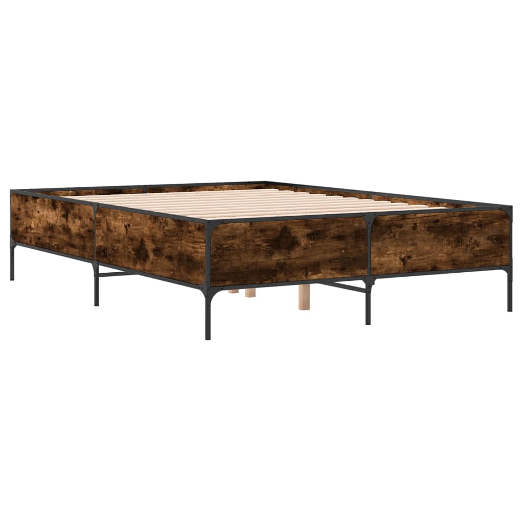 vidaXL Estructura cama madera ingeniería metal roble ahumado 140x190cm